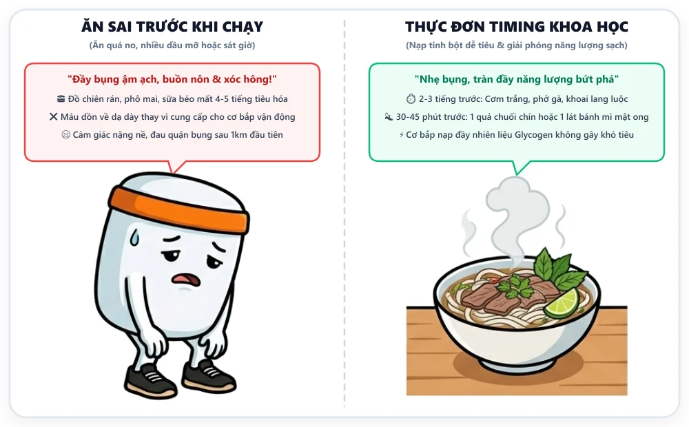 Hướng dẫn thực đơn dinh dưỡng ăn gì trước khi chạy bộ