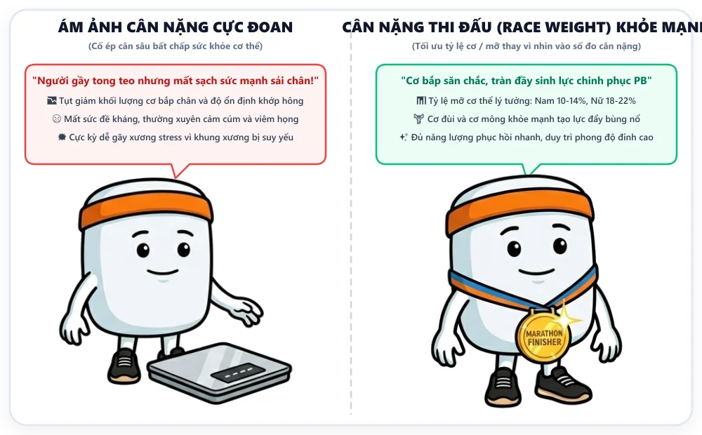 Khám phá cân nặng thi đấu Race Weight lành mạnh trong chạy bộ Marathon