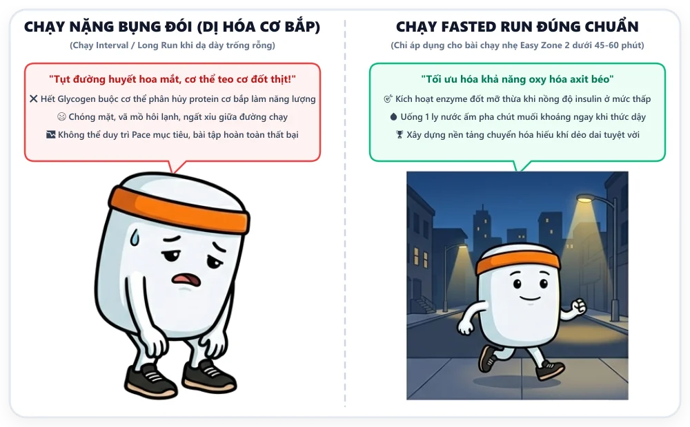 Chạy bộ buổi sáng khi bụng đói Fasted Running lợi ích và tác hại