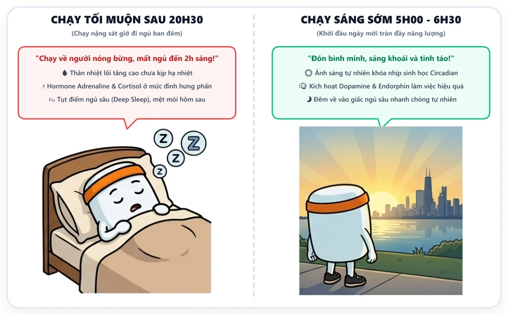 So sánh chạy bộ buổi sáng và buổi tối dưới góc độ khoa học sinh học