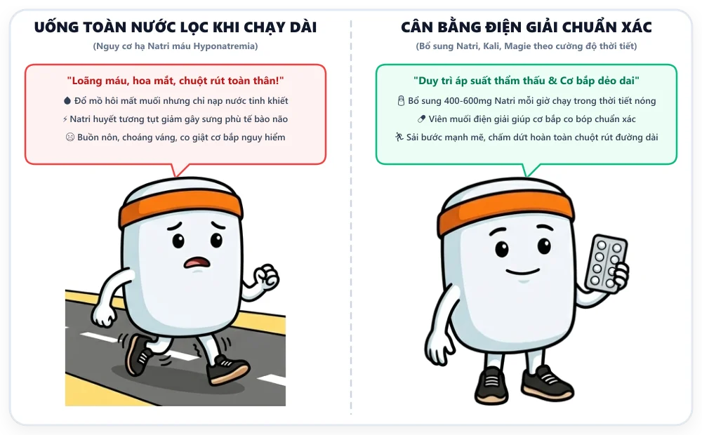 Bổ sung điện giải và viên muối khoáng đúng cách cho vận động viên chạy bộ