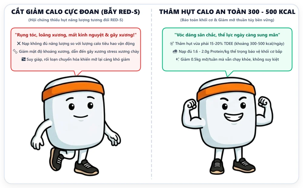 Chạy bộ giảm cân an toàn tạo thâm hụt calo và phòng tránh hội chứng RED-S