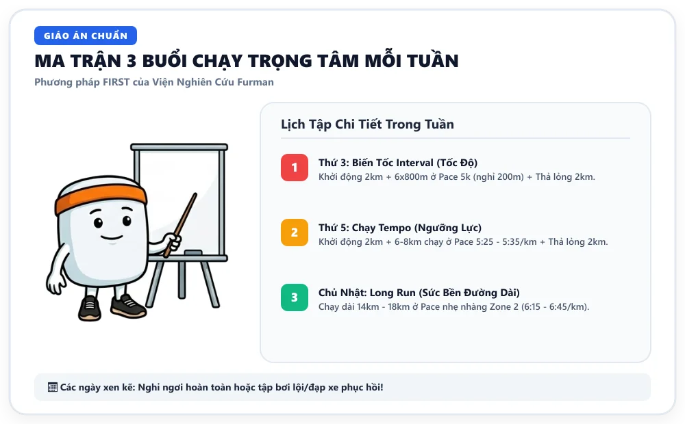 Ma trận 3 buổi chạy trọng tâm mỗi tuần