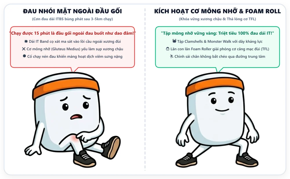 Minh họa hội chứng đau dải chậu chày mặt ngoài đầu gối ở runner