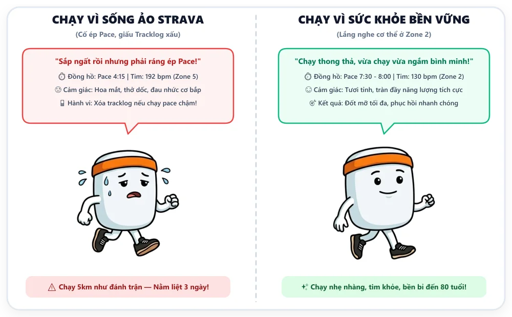 Biếm họa: Chạy vì sống ảo ép Pace vs Chạy vì sức khỏe ở Zone 2
