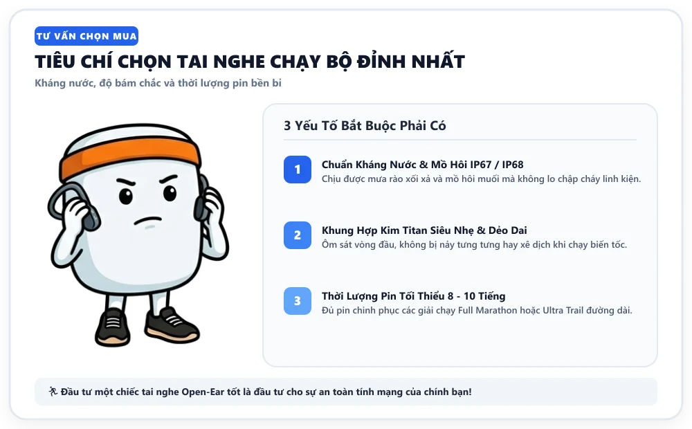 Chuẩn kháng nước IP68 và độ bám chắc của tai nghe truyền xương