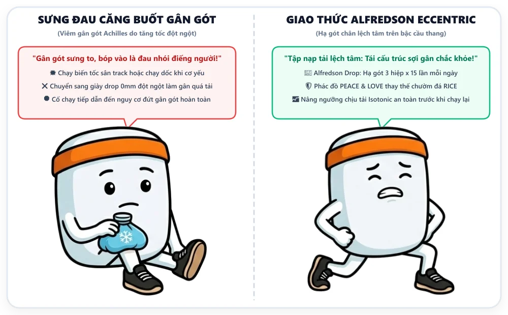 Minh họa viêm gân gót chân Achilles ở vận động viên chạy bộ